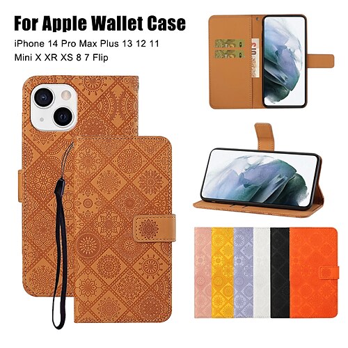 

Phone Case For Apple Wallet Case iPhone 14 Pro Max Plus 13 12 11 Mini X XR XS 8 7 Flip Wallet Embossed Retro TPU PU Leather