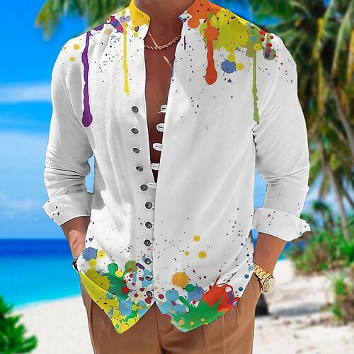 

Herren Hemd leinenhemd Blumen Farbverlauf Grafik-Drucke Ölgemälde Ständer Weiß Rosa Blau Purpur Orange Outdoor Strasse Langarm Bedruckt Bekleidung Leinen Modisch Strassenmode Designer Brautkleider