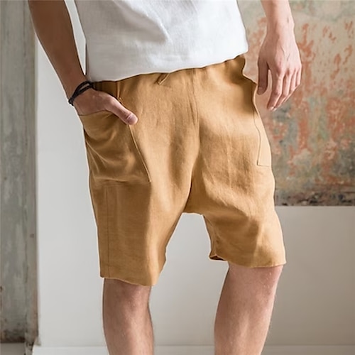 

Men's Shorts Linen Shorts Summer Shorts Drawstring Elastic Waist Front Pocket Plain Comfort Breathable Short Casual Daily Holiday Linen / Cotton Blend Fashion Classic Style Green Khaki