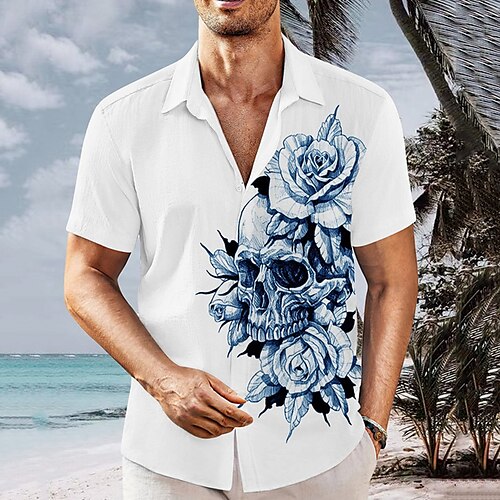 

Homme Chemise Chemise hawaïenne Floral Crânes Imprimés Photos Col rabattu Noir Blanche Bleu Extérieur Plein Air Manches courtes Imprimer Vêtement Tenue Mode Vêtement de rue Design Décontractées