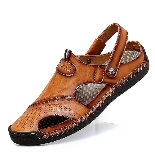 

Herren Sandalen Komfort Schuhe Ledersandalen Übergrössen Brautkleider schlicht Strand Design Täglich Strand Leder Atmungsaktiv Dunkelbraun Gelb Braun Schwarz Sommer