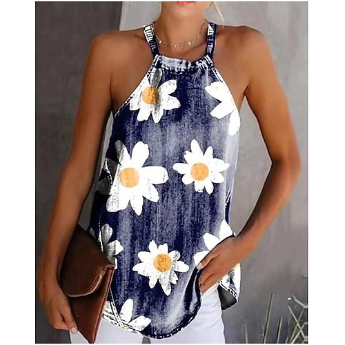 

Mulheres Malha Íntima Vermelho Azul Marinha Azul Floral Bandeira americana Imprimir Sem Manga Casual Feriado Básico Nadador Padrão Tema Flores S