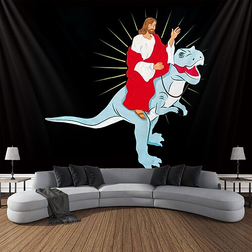 

tapeçaria engraçada jesus passeio dinossauro tapeçaria pendurada arte da parede grande tapeçaria mural decoração fotografia pano de fundo cobertor cortina casa quarto sala de estar decoração