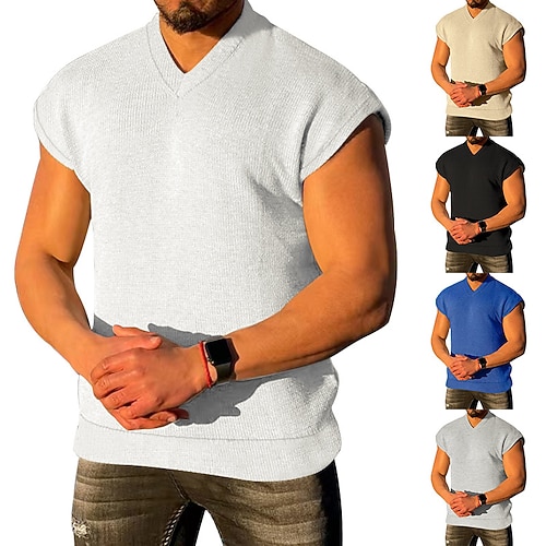 

Homens Camiseta T-shirt Tecido Decote V Rua Férias Sem Manga Roupa Moda Designer Básico