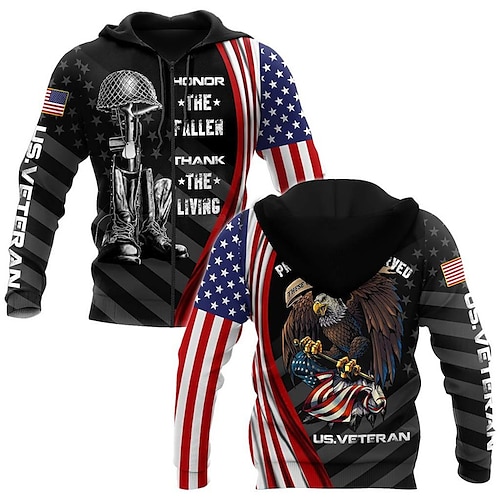 

Hombre Sudadera con capucha y cremallera completa Chaqueta Negro Con Capucha Estampados Águila Bandera Cremallera Estampado Deporte Diario Deportes Impresión 3D Ropa de calle Design Casual Primavera