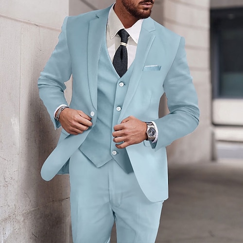 

Costume Homme Mariage Ensemble de 3 pièces Bleu Roi Bleu Ciel Violet Couleur Pleine Coupe Standard Droit un bouton 2023