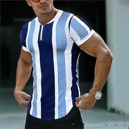 

Homens Camiseta T-shirt Riscas Decote V Rua Férias Manga Curta Roupa Moda Designer Básico