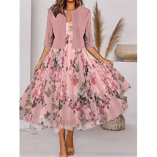 

Damen Zweiteiliges Kleid-Set Casual kleid Chiffon-Kleid Outdoor Täglich Modisch Modern Bedruckt Midikleid V Ausschnitt Halbe Ärmel Blumen Regular Fit Rosa Sommer Frühling S M L XL XXL