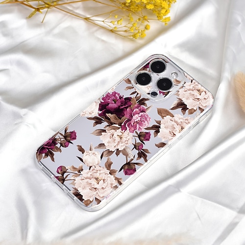

Phone Case For Apple Silicone Case Ultra Thin Case iPhone 14 Pro Max Plus 13 12 11 Mini X XR XS 8 7 Clear Ultra-thin Pattern Flower TPU Silicone