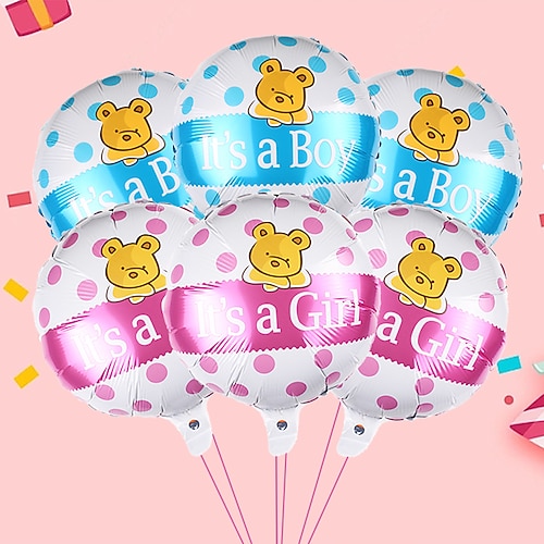 

6 Stück 18 Zoll runder kleiner Bär Polka Dot Geschlecht offenbaren Aluminiumfolie Ballon Baby Geschlecht offenbaren Partyballon