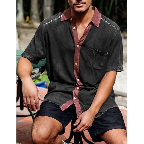 

Hombre Camisa Abotonar la camisa Camisa casual Camisa de verano Camisa de playa Negro Manga Corta Bloque de color Diseño Verano Casual Diario Ropa Bolsillo delantero