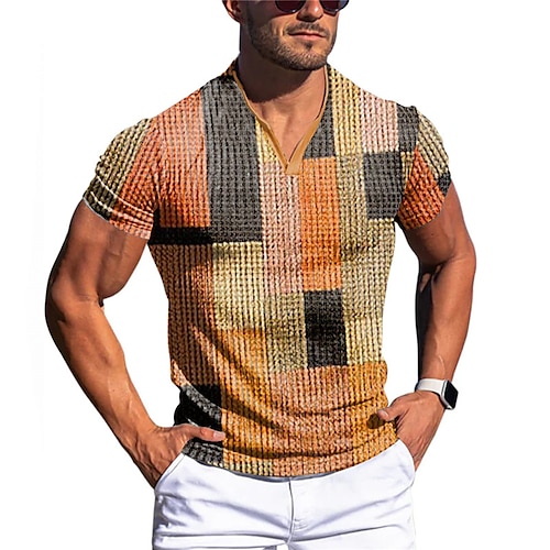 

Homens Camiseta Waffle Gráfico Bloco de cor Decote V Roupa Impressão 3D Ao ar livre Diário Manga Curta Moda Designer Básico