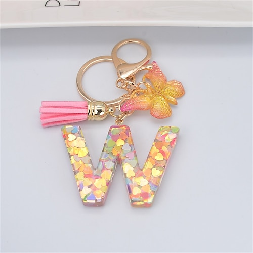 New Exquisite 26 Letter Resin Keychain with Pink Tassel Gradient