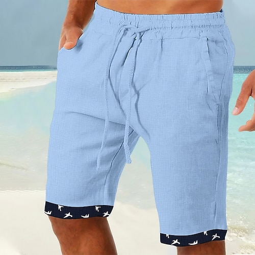 

Homens Calção Shorts de verão Shorts de praia Patchwork Com Cordão Cintura elástica Tecido Conforto Respirável Curto Casual Diário Feriado Moda Estilo Clássico Branco Azul