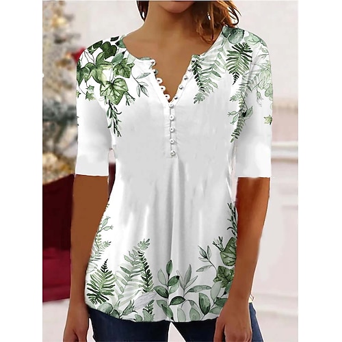 

Mujer Camisa Blusa Blanco Rosa Azul Piscina Floral Botón Estampado Manga 3/4 Casual Festivos Básico Escote Redondo Regular Flor S