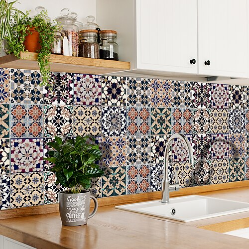 

10 pçs adesivos de azulejo com estampa de flores cozinha banheiro adesivos de parede faça você mesmo papel de parede autoadesivo à prova d'água decoração de casa