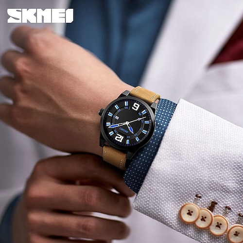 

SKMEI Hombre Relojes de cuarzo minimalista Reloj Casual Reloj de Muñeca Analógico Calendario IMPERMEABLE Piel Reloj