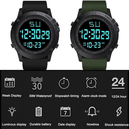 Orologio Sportivo Digitale Uomo Militare - Impermeabile 50M Con Cronometro, Sveglia, Retroilluminazione LED - Cassa Resistente In ABS E Cinturino PU
