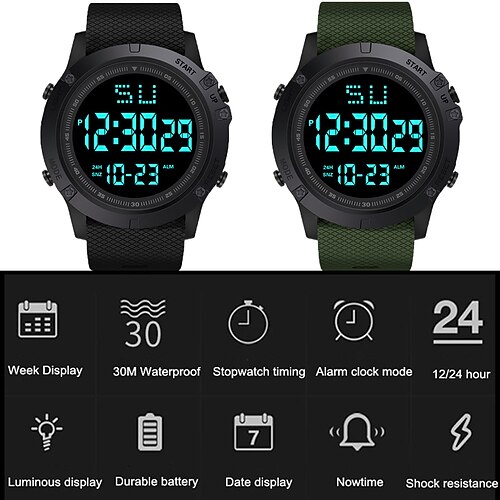 Orologio Sportivo Digitale Uomo Militare - Impermeabile 50M Con Cronometro, Sveglia, Retroilluminazione LED - Cassa Resistente In ABS E Cinturino PU