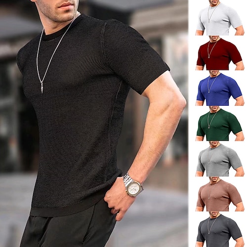 

Homens Camiseta Camisa Waffle T-shirt Tecido Gola Redonda Rua Férias Manga Curta Roupa Moda Designer Básico