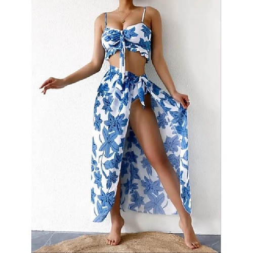 

Mulheres Roupa de Banho Biquíni praia inferior Normal roupa de banho 3 Peças Estampado Floral Preto Rosa Azul Fatos de banho Esportivo Roupa de Praia Verão