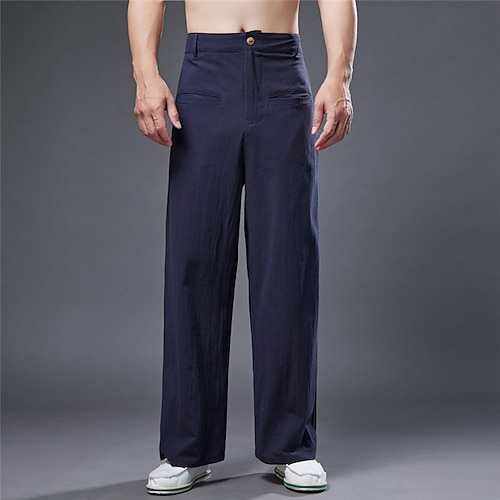 

Homens Calças de linho Calças Calça verão Bolso frontal Perna reta Tecido Conforto Respirável Casual Diário Feriado Misto de Algodão e Linho Moda Básico Preto Azul Marinha