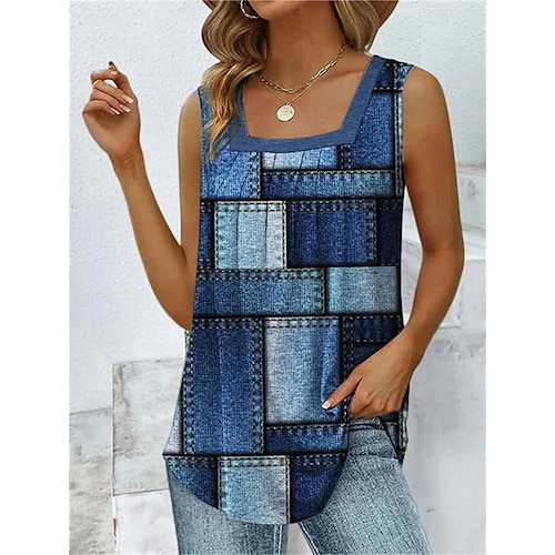 

Mujer Camiseta sin mangas Blanco Verde Claro Rojo Bloque de color Estampado Sin Mangas Casual Básico Escote Cuadrado Regular S