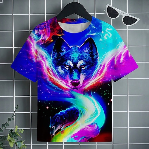 

Chico Camiseta Manga Corta Camiseta Graphic Animal Lobo Impresión 3D Activo Deportes Moda Poliéster Exterior Casual Diario Niños Cuello redondo 3-12 años Gráfico impreso en 3D Ajuste regular Camisa