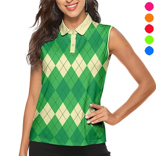 

Mulheres Camisa polo de caminhada vestuário de golfe roupas de golfe Respirável Secagem Rápida Leve Sem Manga Camiseta Blusas Geometria Estampado Verão Tênis Golfe Pickleball