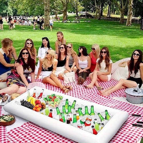 

Barra de serviço inflável, refrigerador de salada de buffet de serviço de gelo, recipientes de bebida com bujão de drenagem, suprimentos de festa na piscina para churrasco, refrigerador inflável,