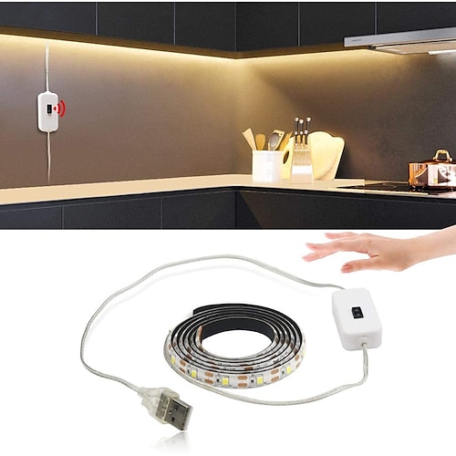 

Usb 5v sensor de mão luz de tira led para sob o armário corredor escada guarda-roupa cozinha vaidade 1m 2m 5m