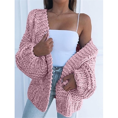 

Mulheres Sueter Cardigan Saltador Cabo Tricotar Superdimensionado Côr Sólida Abertura Frontal à moda Casual Diário Para Noite Verão Primavera Preto Branco S M L