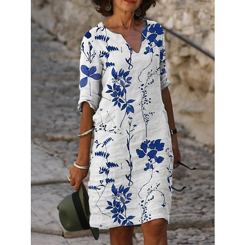 

Women's Casual Dress Shift Dress Summer Dress Floral Ombre Print V Neck Midi Dress Active Fashion Outdoor Daily Half Sleeve Regular Fit White Blue Green Summer Spring S M L XL XXL