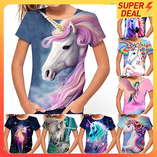 

Cute Fashion Animal Short Sleeve Kids 3D Printed T-Shirt Men's And Girls Crewneck Short Sleeve