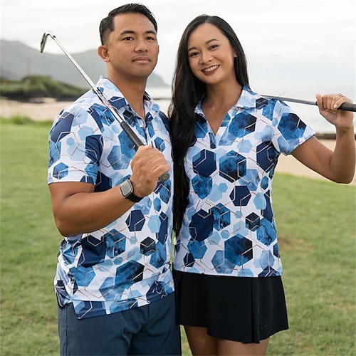 

Homens Mulheres Camisa polo de caminhada polo combinando vestuário de golfe Respirável Secagem Rápida Leve Manga Curta Blusas Geometria Verão Golfe