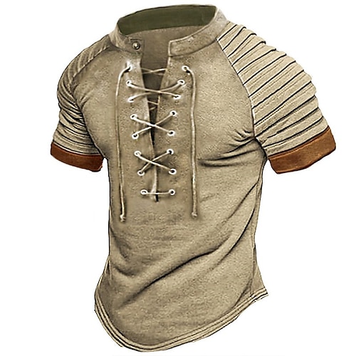 

Homens Camiseta T-shirt Tecido Slim plissado Colarinho Clerical Rua Férias Manga Curta Cordões Roupa Moda Designer Básico