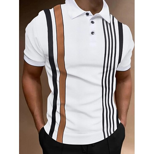 

Herren Sport-Polo Poloshirt Casual Festtage Kargen Kurzarm Modisch Basic Graphic Streifen Taste Sommer Regular Fit Weiß Gelb Rosa Blau Sport-Polo