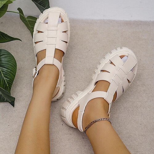 

Femme Sandales Sandales plates Sandales à plateforme Chaussures romaines Extérieur Plage Talon Plat Bout rond Décontractées Minimalisme Marche Polyuréthane Couleur unie Noir Beige
