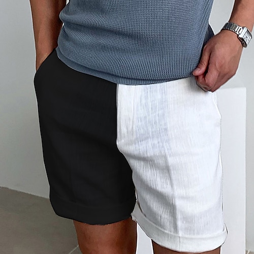 

Homens Calção Shorts de linho Shorts de verão Shorts de praia Bolsos Perna reta Bloco de cor Conforto Respirável Curto Casual Diário Feriado Moda Designer Branco Azul