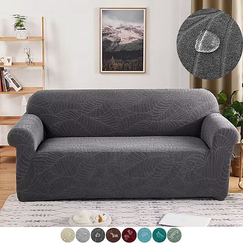 

housse de canapé extensible housse élastique sectionnel canapé fauteuil causeuse 4 ou 3 places en forme de l jacquard gris hydrofuge uni solide doux durable lavable