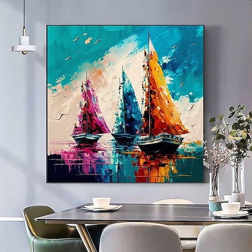 

Grand bateau à voile sur la mer peinture 100% peint à la main peinture à l'huile abstraite moderne toile art mural pour la décoration de la maison
