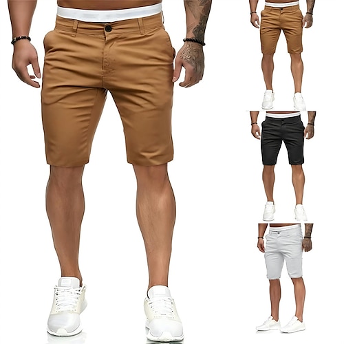 

Men's Shorts Chino Shorts Bermuda shorts Work Shorts Zipper Pocket Plain Outdoor Knee Length Daily Beach Cotton Blend Classic Style Chino Slim Black White Micro-elastic