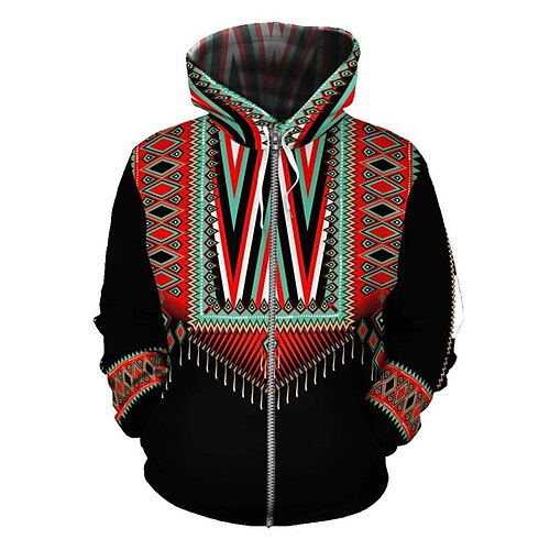 

Herren Kapuzenshirt mit durchgehendem Reißverschluss Jacke Schwarz Mit Kapuze Stammes Grafik-Drucke Zip Bedruckt Sport Natur Täglich Sport 3D-Druck Designer Ethnisch Brautkleider schlicht Frühling