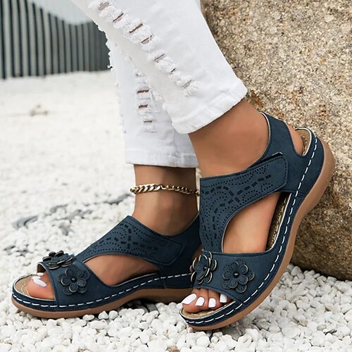 

Mujer Sandalias Tacones de cuña Tallas Grandes Exterior Playa Flor Tacón Cuña Elegante Casual Minimalismo PU Cinta Color sólido Negro Azul Piscina Marrón