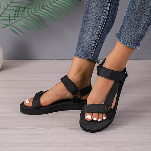 

Mulheres Sandálias Rasos Boho Sandálias rasas Sandálias de Esporte Praia Caminhada Sem Salto Peep Toe Punk Moda Esportivo Tênisq Caminhada EVA Poliester Velcro Côr Sólida Preto