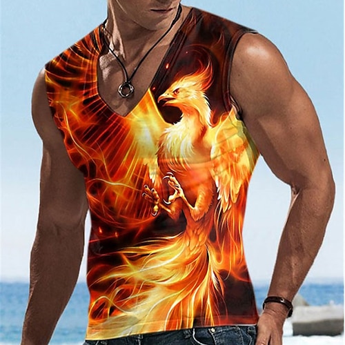 

Homens Malha Íntima Top de colete Camiseta masculina sem mangas Gráfico Animal Fénix Decote V Roupa Impressão 3D Esportes Corrida Sem Manga Impressão 3D Designer Casual Músculo