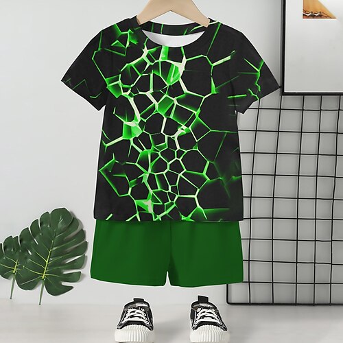 

2 Pièces T-shirt Short Ensemble tee-shirt Ensemble de Vêtements Tenues Enfants Garçon Graphic Bloc de couleur Manche Courte Col ras du cou Set Extérieur 3D effet Actif Sportif Mode Eté Printemps