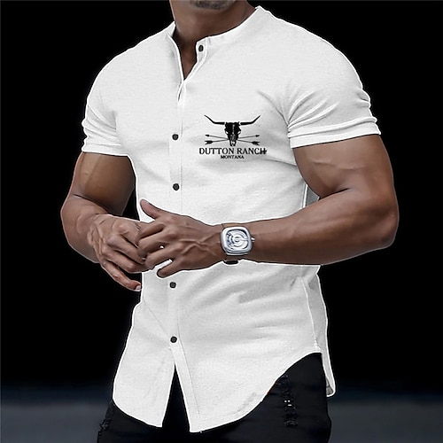 

Homme Chemise Lettre Imprimés Photos Vache Mao Blanche Bleu Violet Vert Gris Extérieur Plein Air Manche Courte Imprimer Vêtement Tenue Mode Design Décontractées Confortable