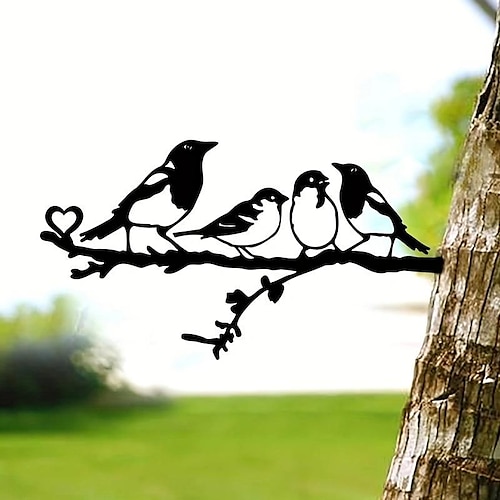 

quatre oiseaux sur branche silhouette en acier art mural en métal maison jardin cour patio extérieur statue pieu décoration parfaite pour les anniversaires, cadeaux de pendaison de crémaillère