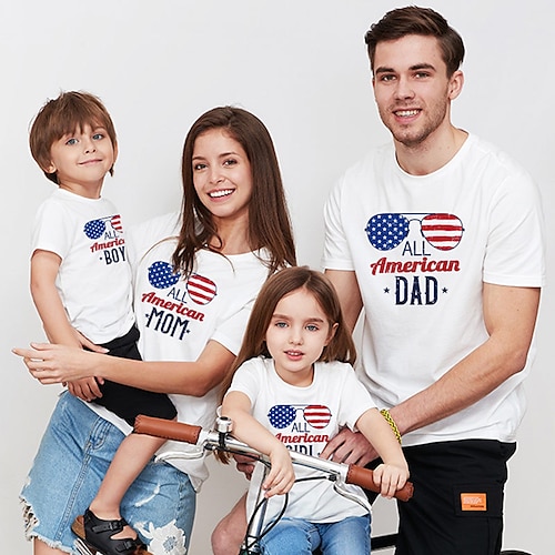 

tops combinando família carta dia da independência americana casual branco sem mangas mamãe e eu roupas adoráveis roupas combinando